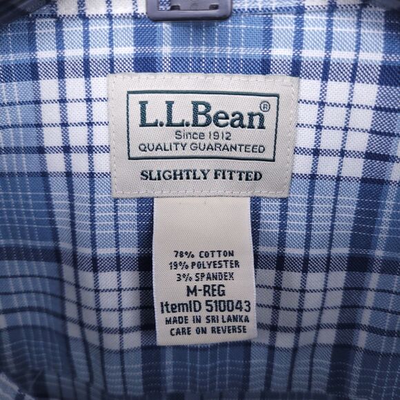LL Bean Shirt Mens Medium Plaid Blue, White Slightly Fitted Oxford Comfort - Picture 9 of 10